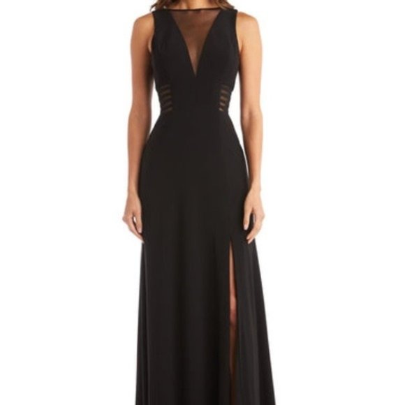 Morgan & Co mesh keyhole bodice black gown size 5/6